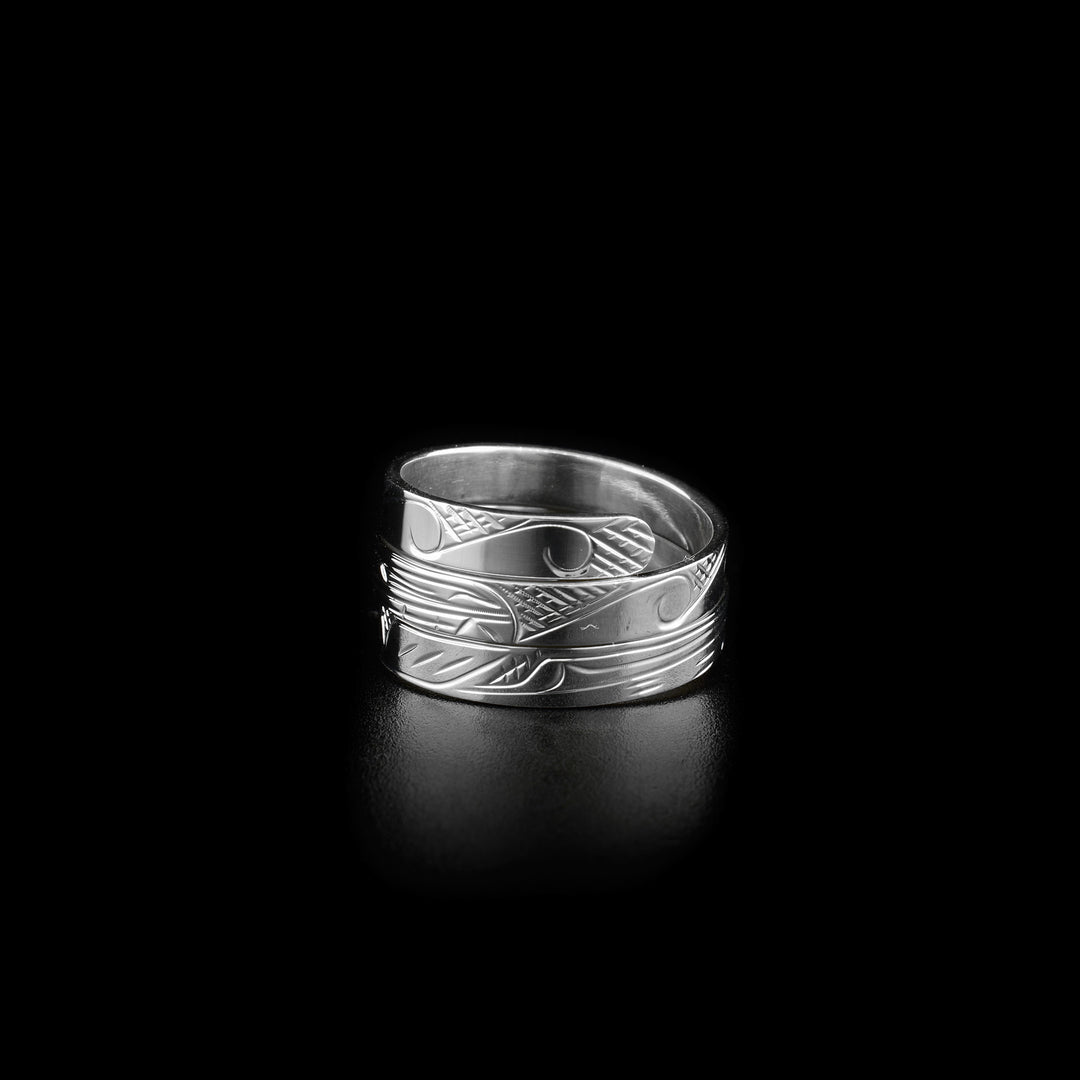 Side-view of ring showing part of waves and orca.