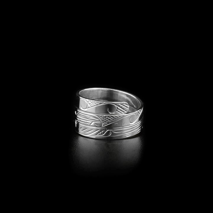 Side-view of ring showing part of waves and orca.