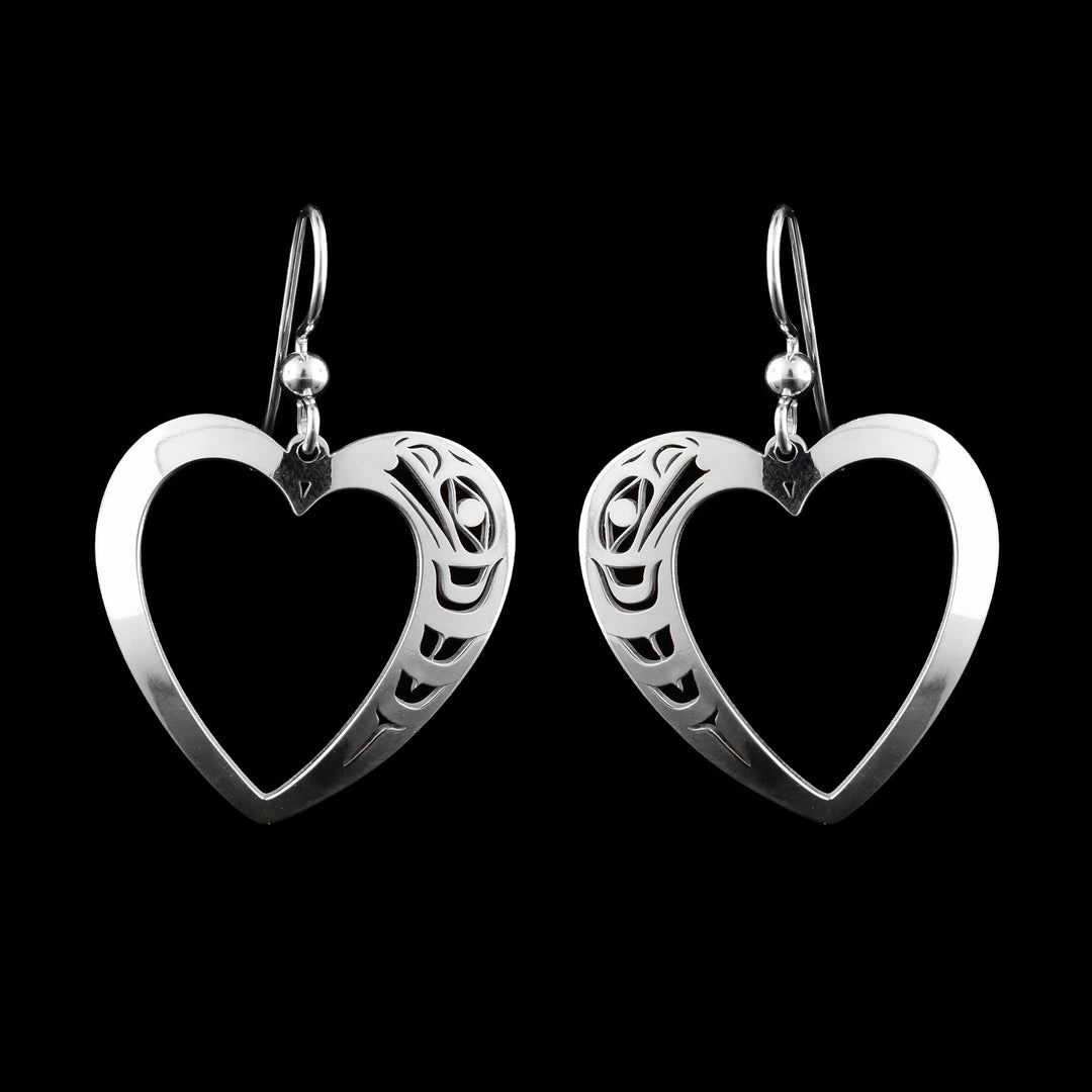 Silver Raven Heart Dangle Earrings
