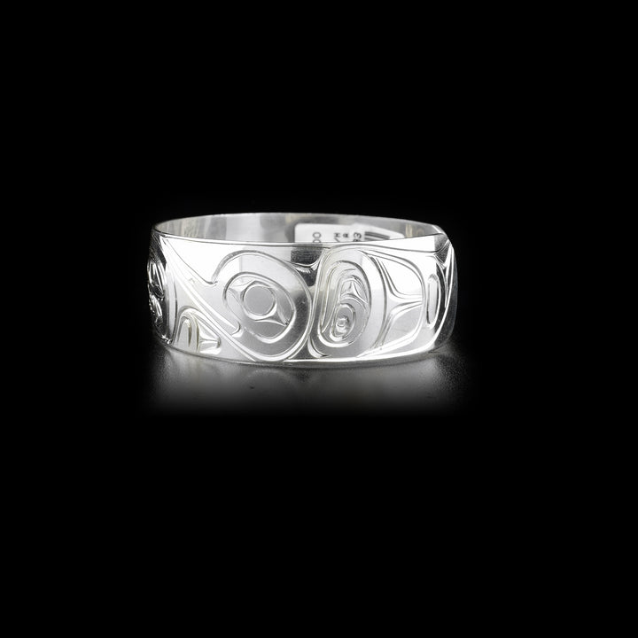 Left side of bracelet featuring side-view of hummingbird.