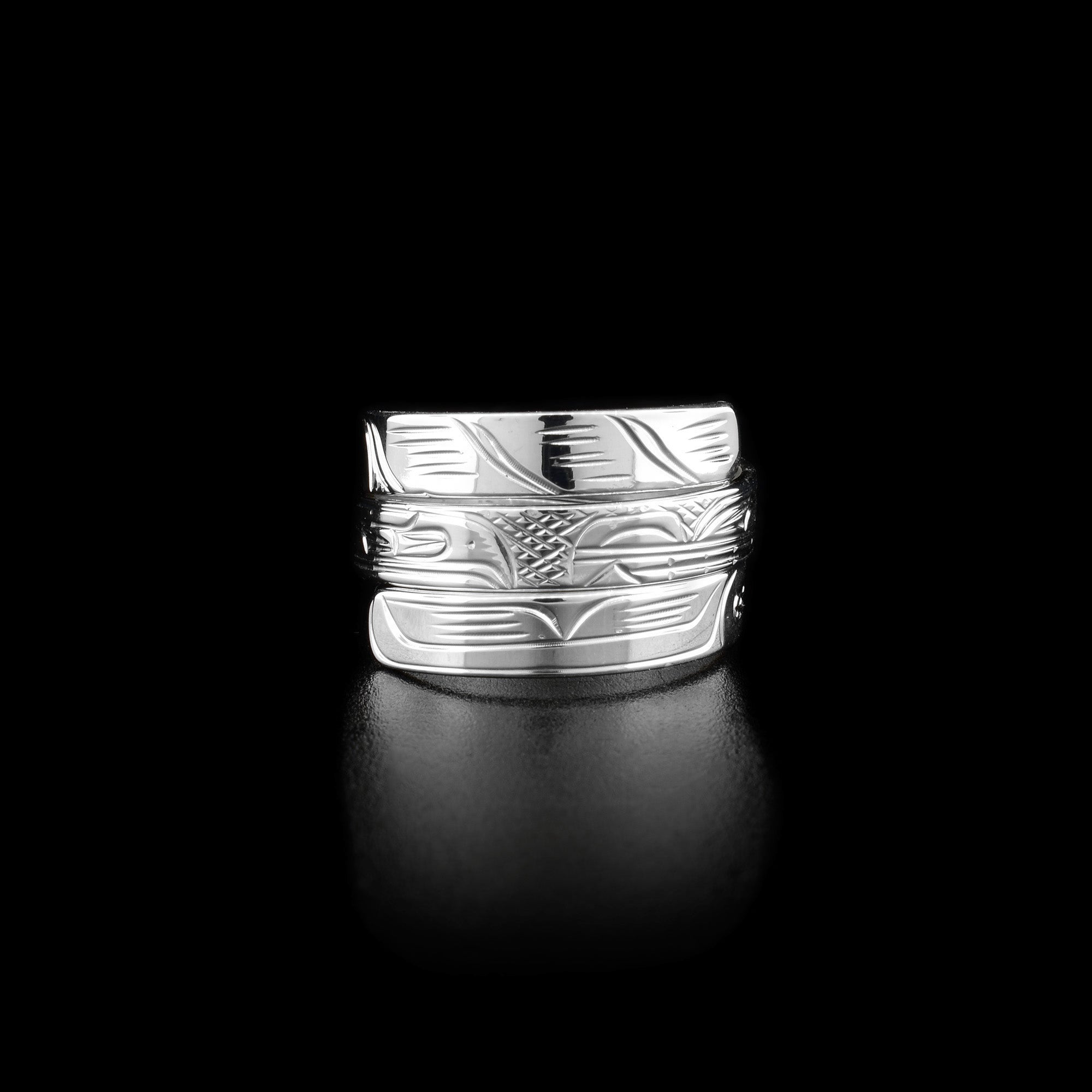 Silver Wolf and Raven Triple Wrap Ring