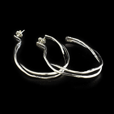 Sterling silver woven branches hoop stud earrings by artist Joy Annett.