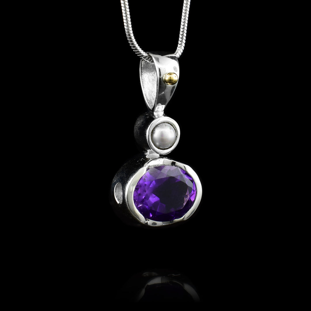 Silver and 14k Gold with Amethyst and Pearl Pendant