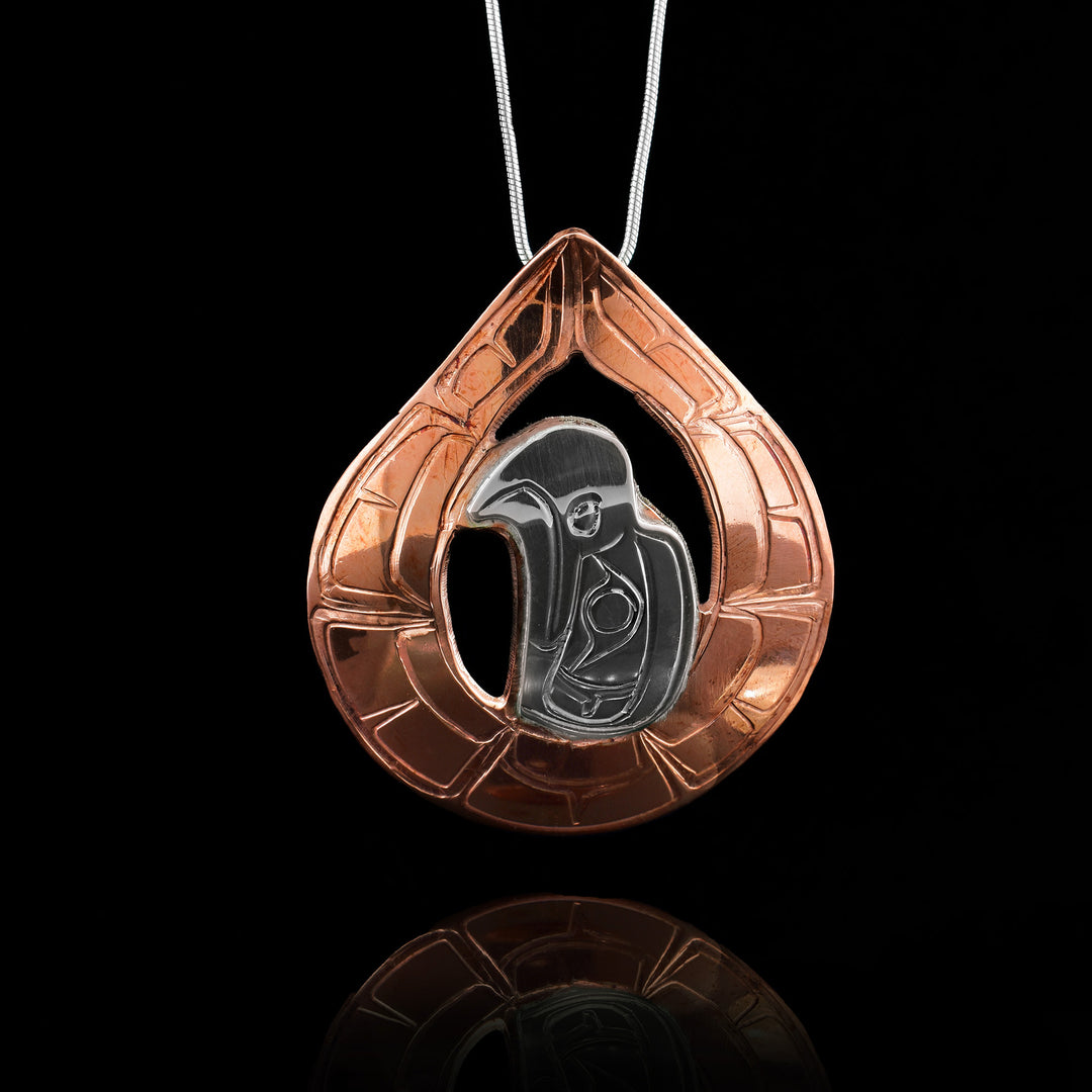 Silver and Copper Teardrop Eagle Pendant