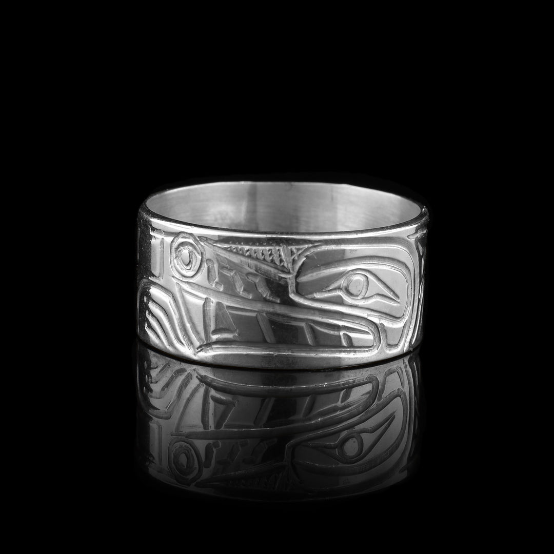 This Wolf ring is made from sterling silver, single band with the Wolf carved into it.
