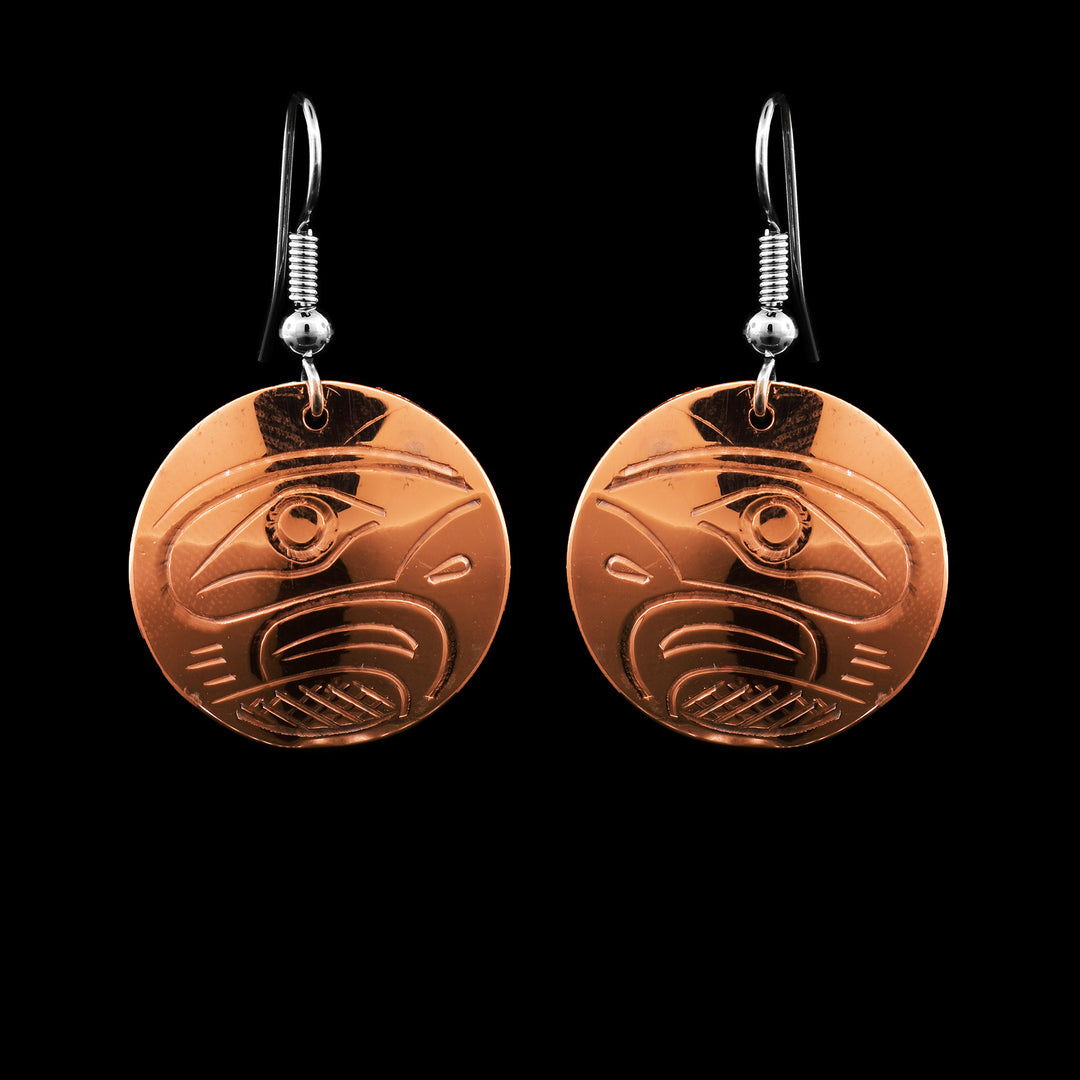 Small Eagle Copper Dangle Circle Earrings