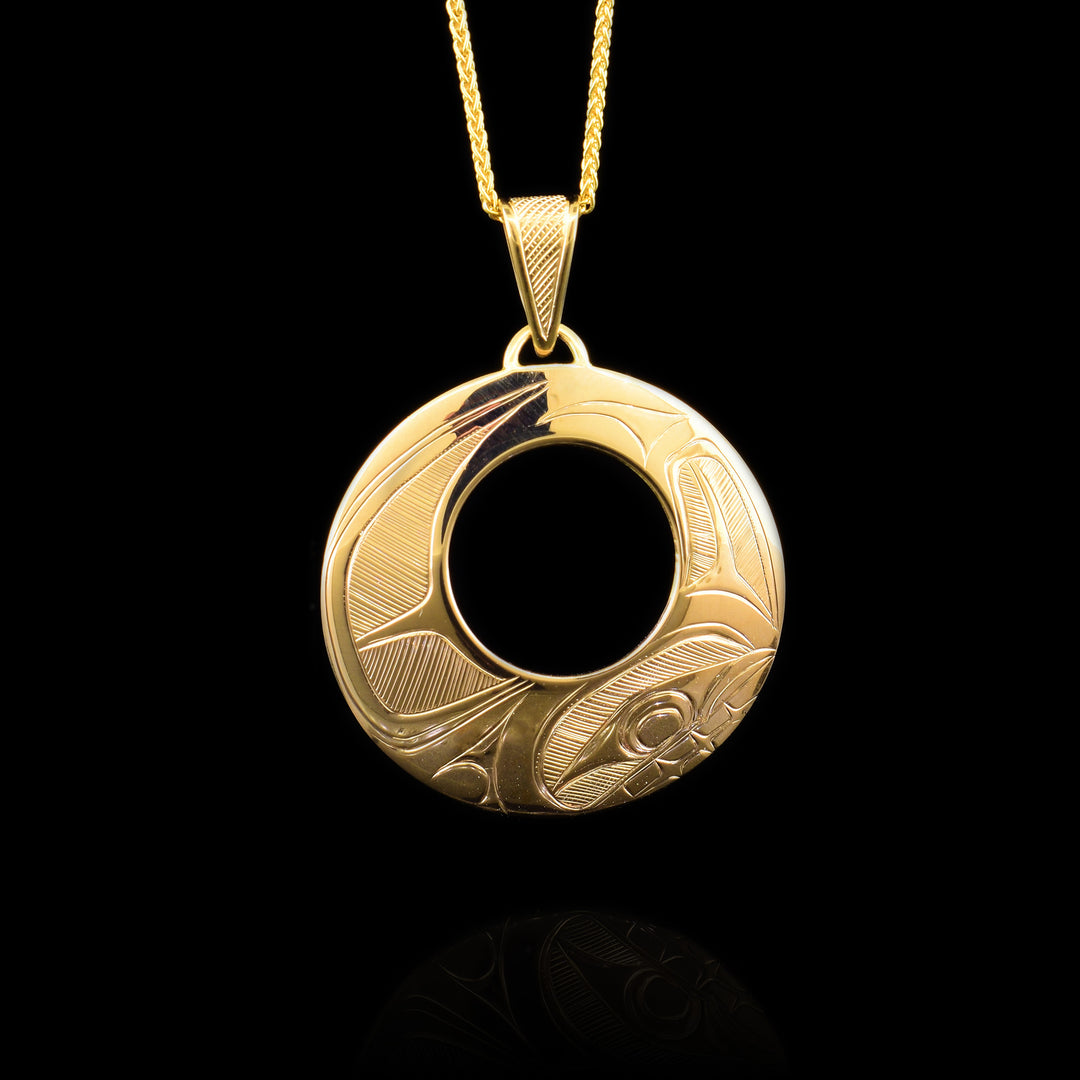 Small Gold Orca Pendant with Carved Bail