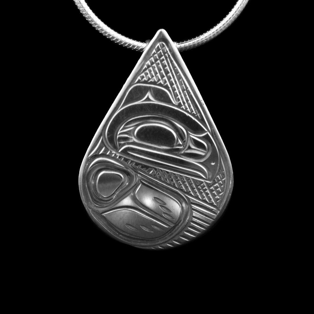 Small Teardrop Sterling Silver Raven Pendant