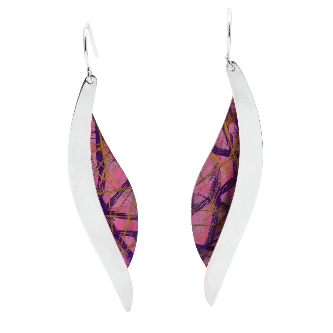 Softly Curved Titanium Dangle Earrings handmade by artist Jean-Yves Nantel.