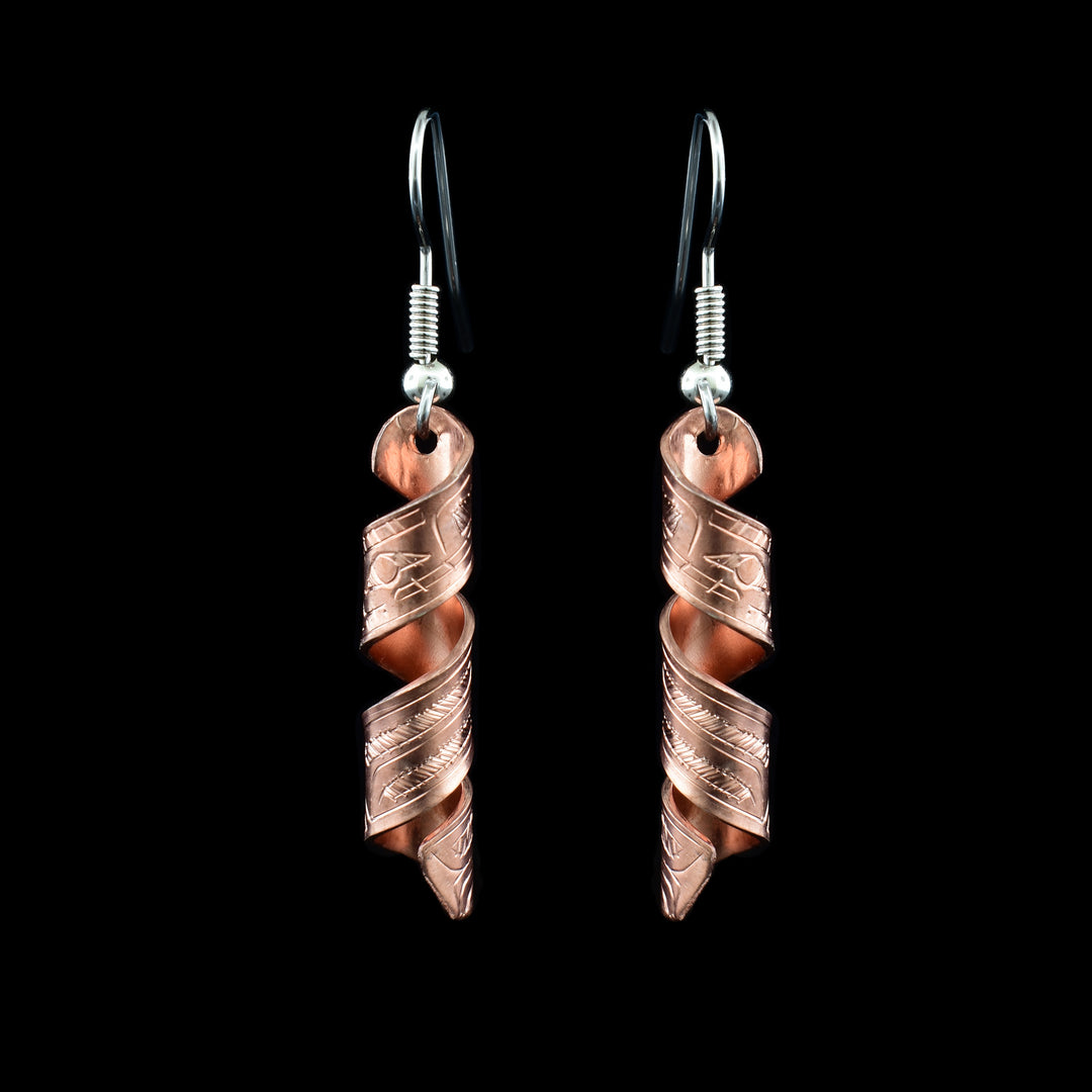 Spiral Copper Bear Dangle Earrings