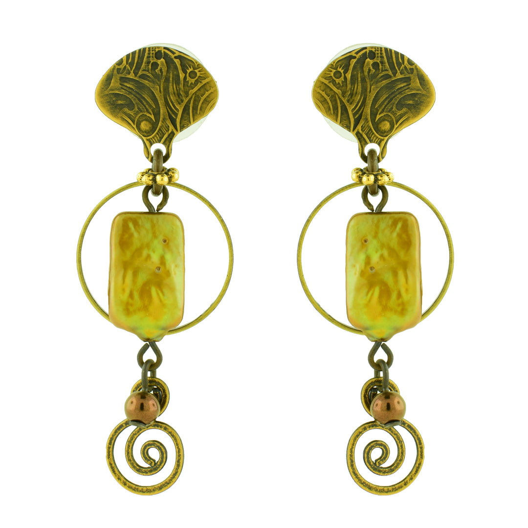 Spiral Dangle Earrings with Textured Glass