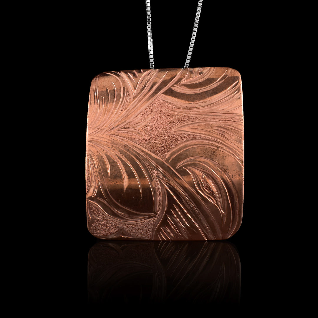 Hand-carved Square Copper Hummingbird Pendant by Kwakwaka'wakw artist Cristiano Bruno.