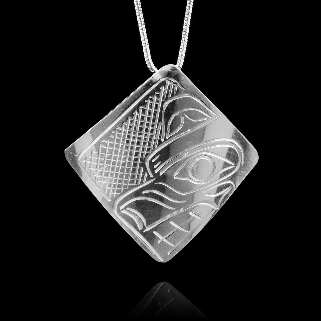 Square Shaped Sterling Silver Bear Pendant