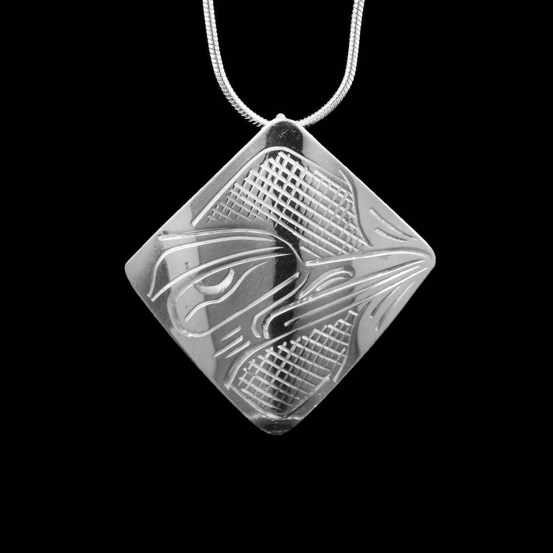 Square Shaped Sterling Silver Hummingbird Pendant