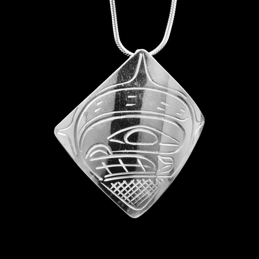Square Shaped Sterling Silver Orca Pendant