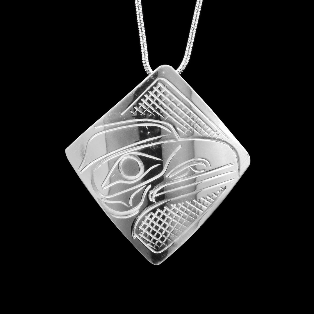 Square Shaped Sterling Silver Raven Pendant