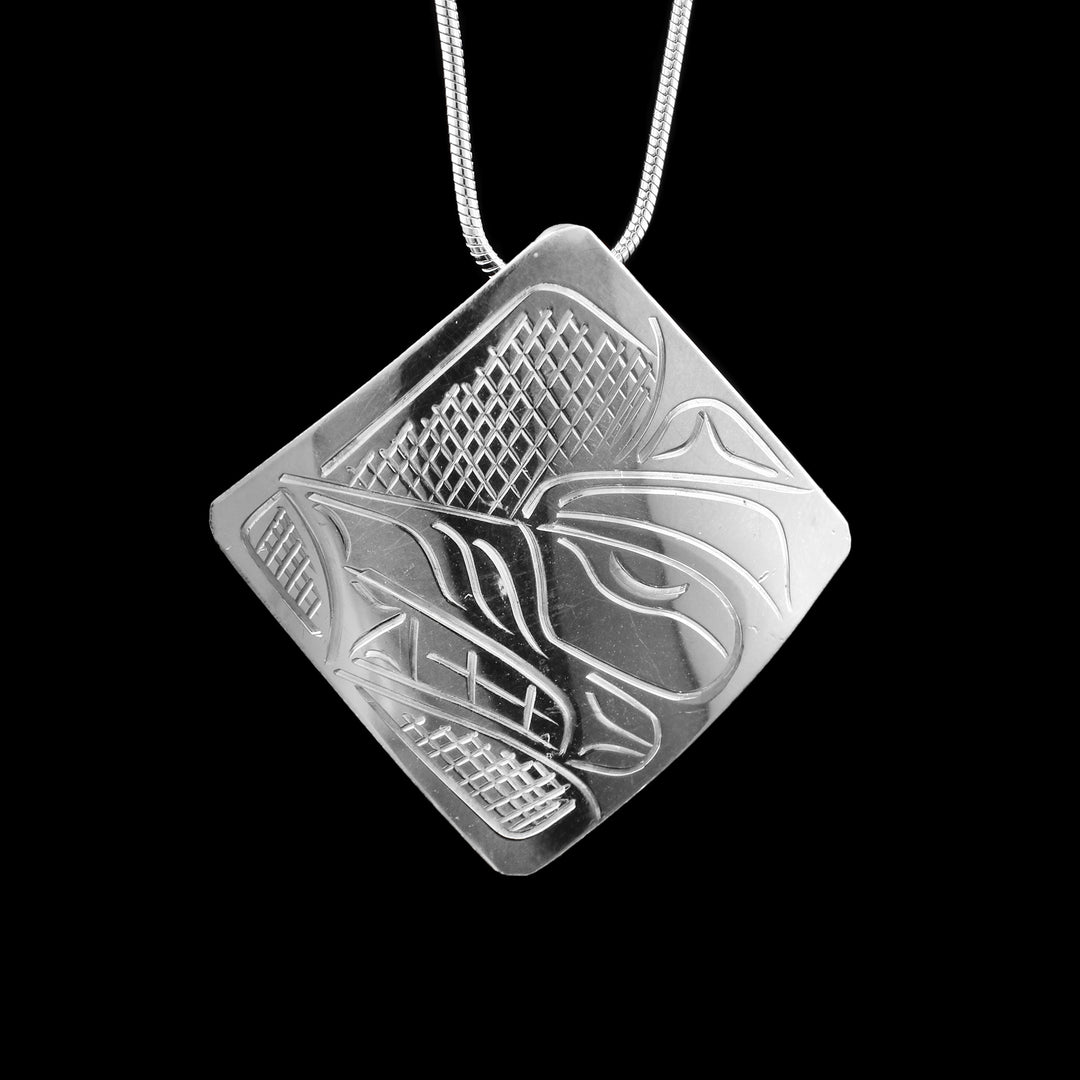 Square Shaped Sterling Silver Wolf Pendant