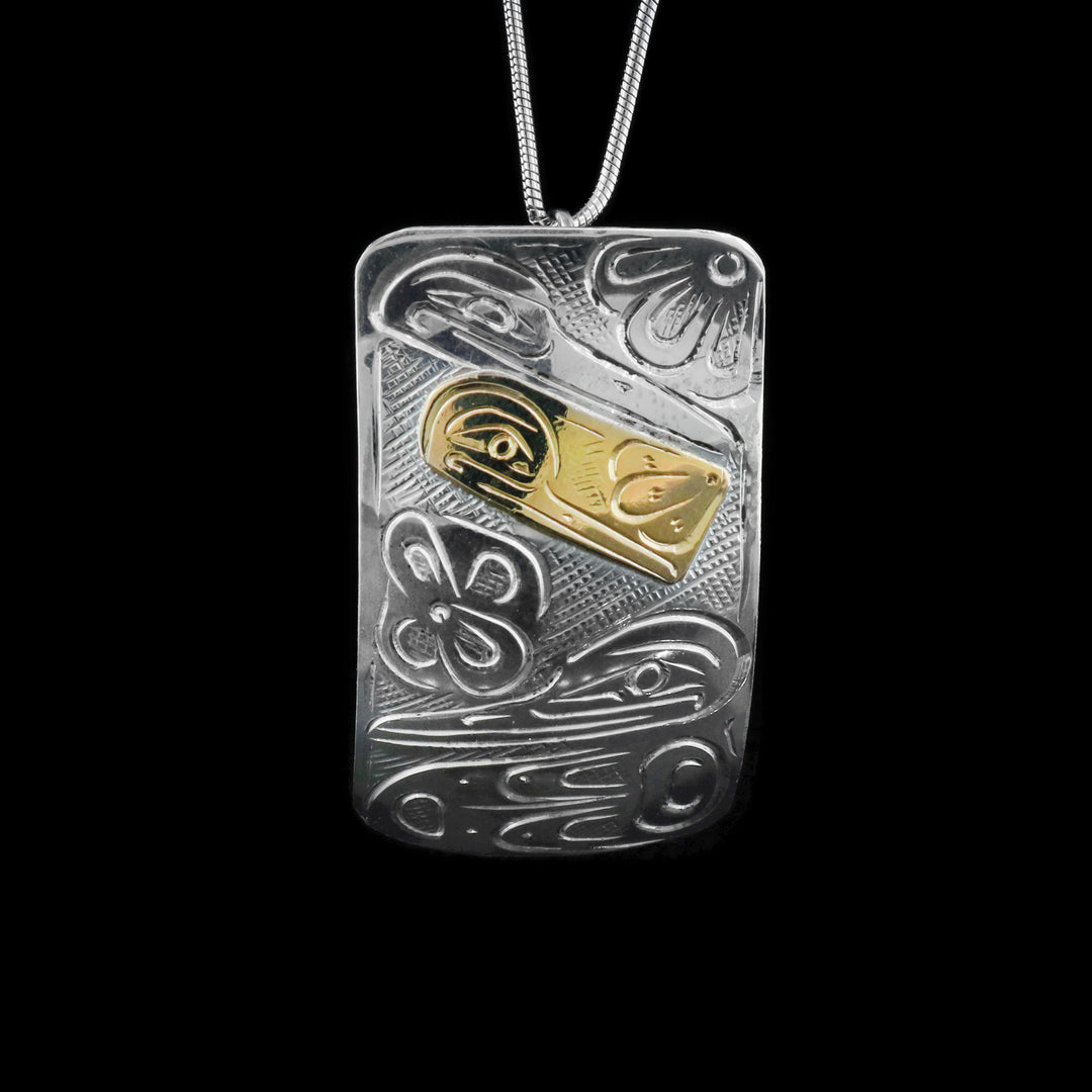 Sterling Silver 14k Gold Hummingbird Rectangle Pendant