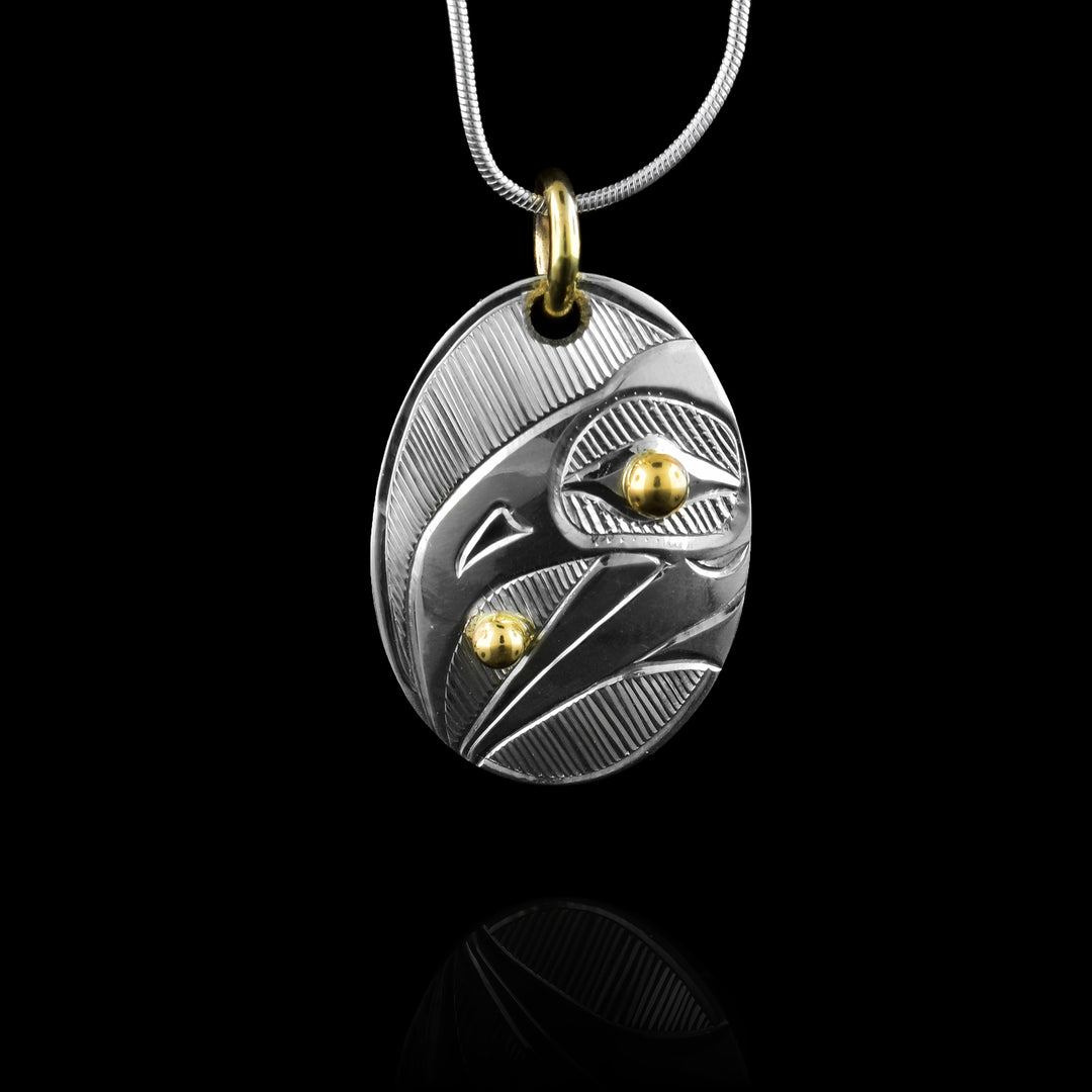 Sterling Silver 14k Gold Raven Pendant
