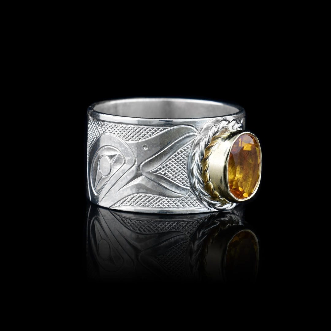 Sterling Silver 14k Gold and Citrine Raven Ring