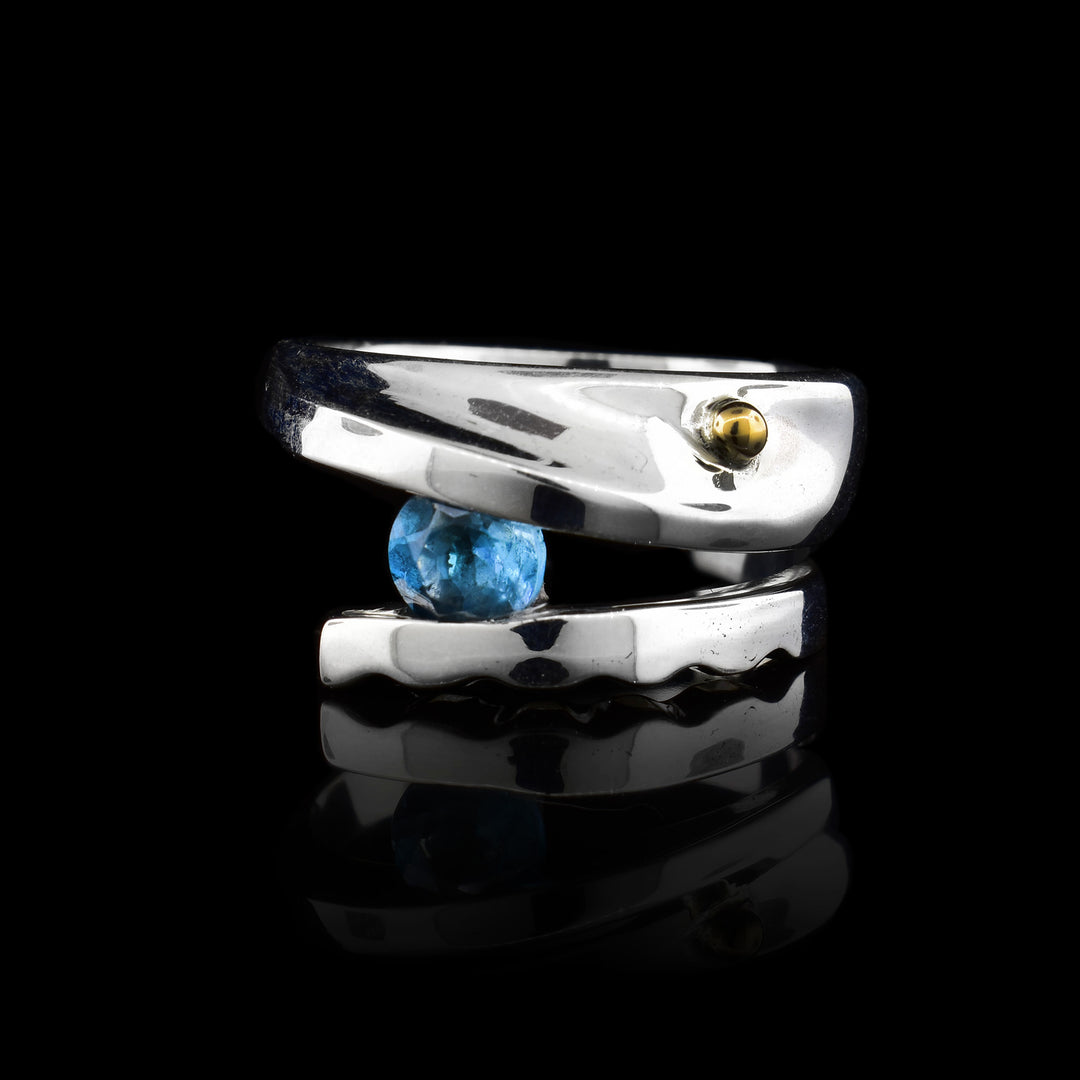 Sterling Silver 14k Gold screw and Blue Topaz Ring
