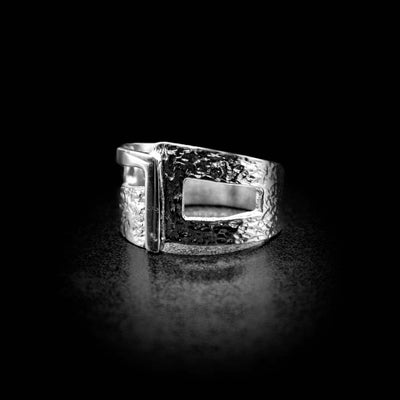 Abstract sterling silver ring with texture. One-of-a-kind. By Michel de Bellefeuille. Size 6.5.