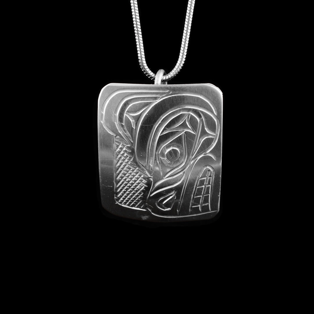 Sterling Silver Bear Square Pendant