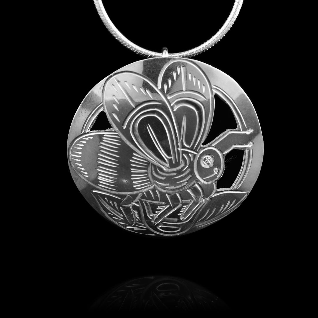 Sterling Silver circle Bee Pendant