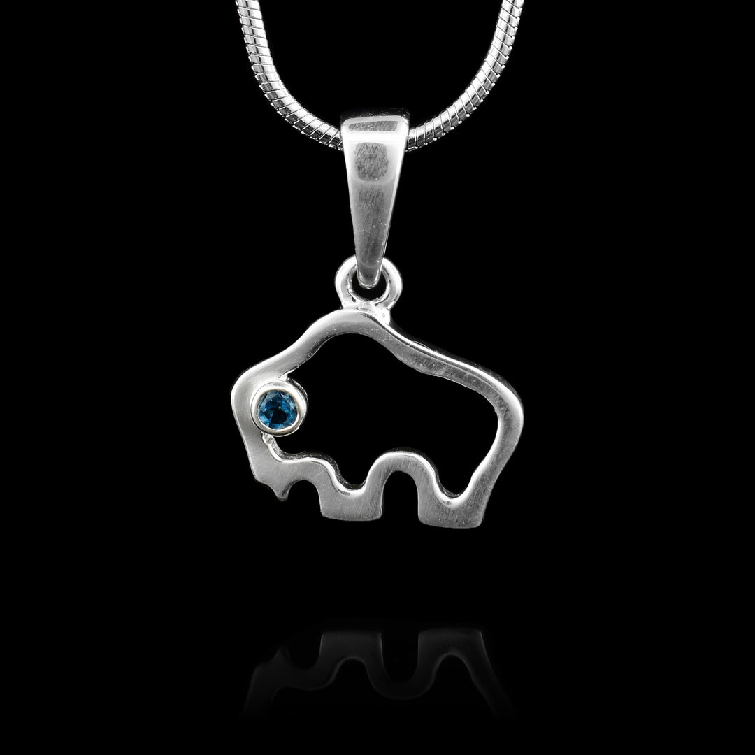 Sterling Silver Bison With a Blue Topaz Eye