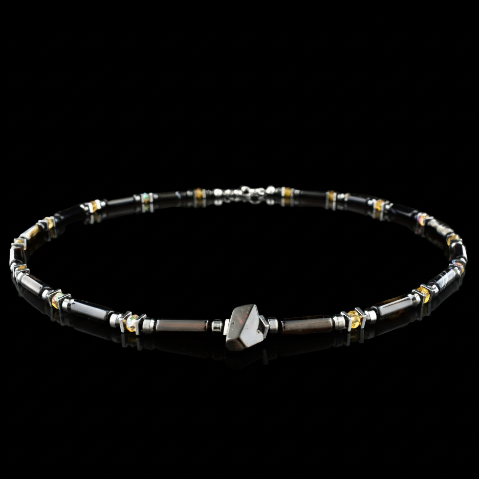 Sterling Silver, Black Jasper & Hematite Necklace