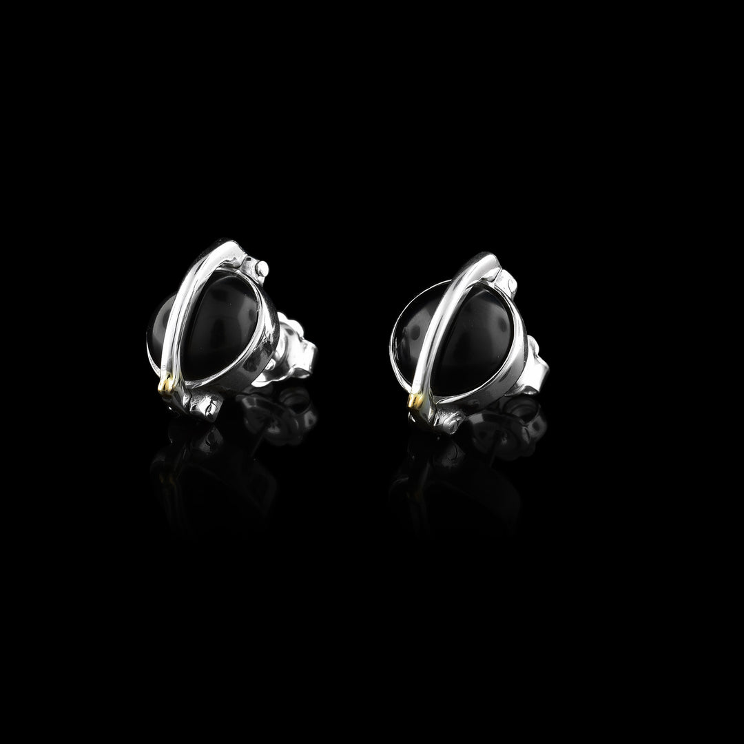 Sterling Silver Black Onyx Stud Earrings with 14k accents.