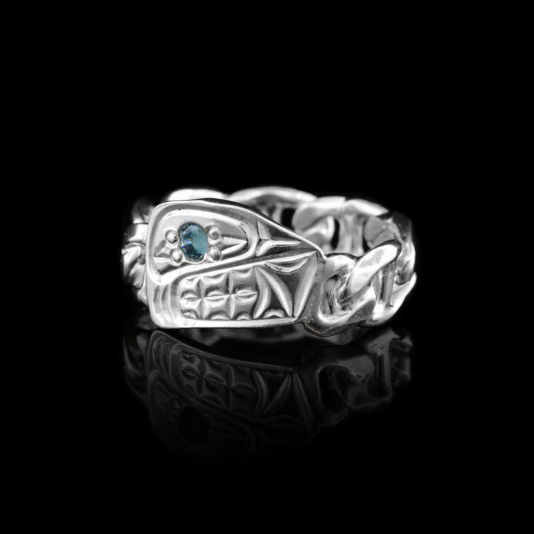 Sterling Silver Blue Gem Orca Ring