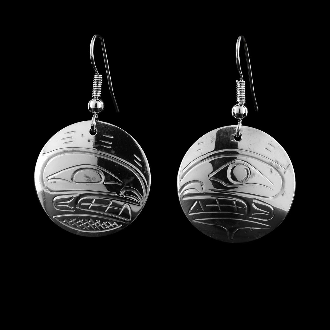 Sterling Silver Circular Orca dangle Earrings