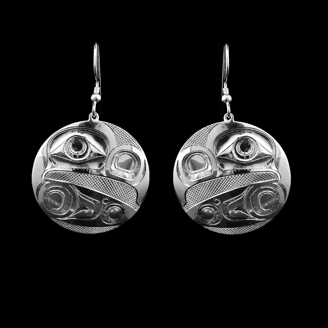 Sterling Silver Circular Raven Earrings