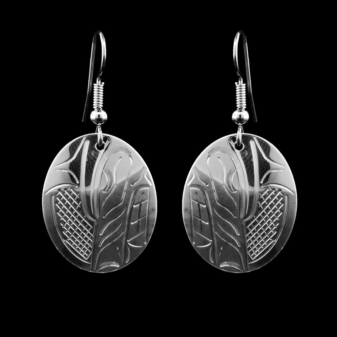 Sterling Silver Circular Wolf Dangle Earrings