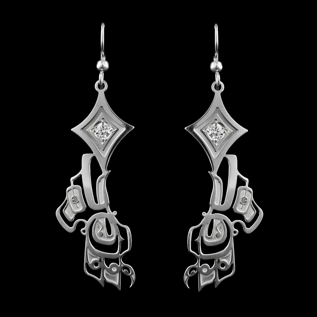 Sterling Silver & Diamond Raven Dangle Earrings