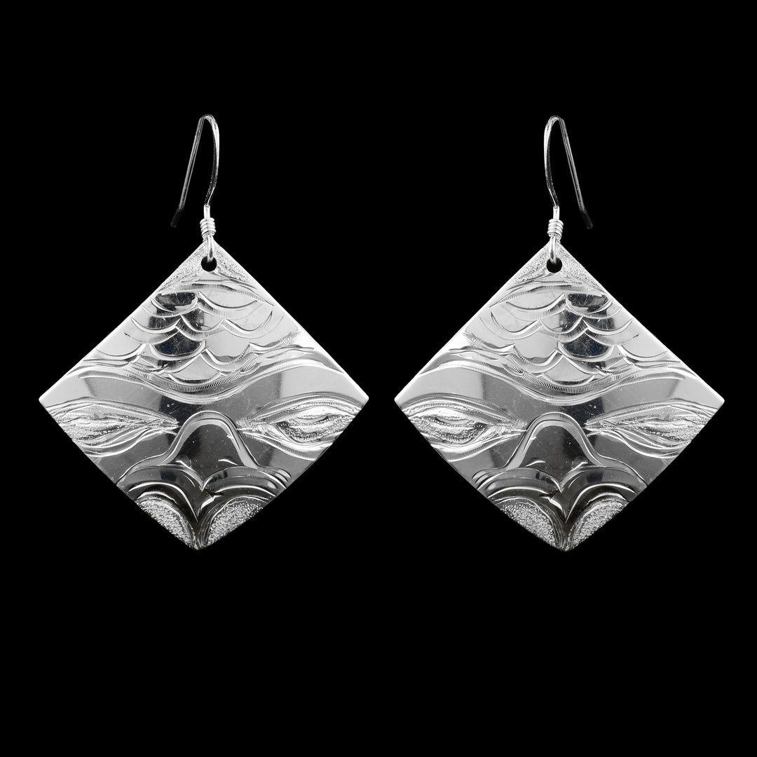 Sterling Silver Diamond Shape Owls Earrings
