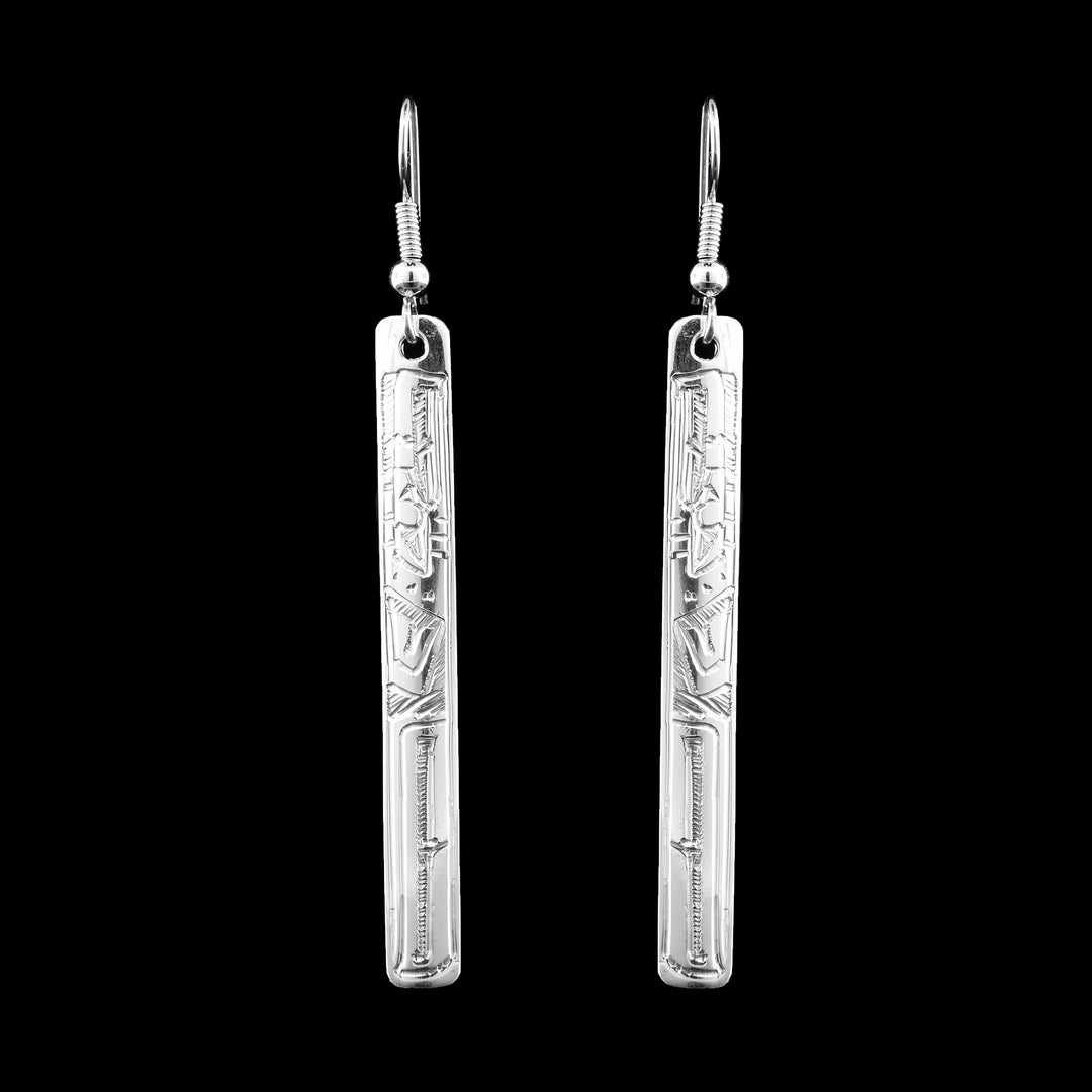 Sterling Silver Eagle Dangle Earrings, rectangular earrings with the image of the eagle carved into them.