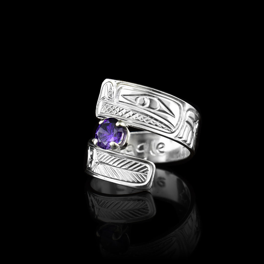 Sterling Silver Eagle Wrap Rings with Purple Gemstone