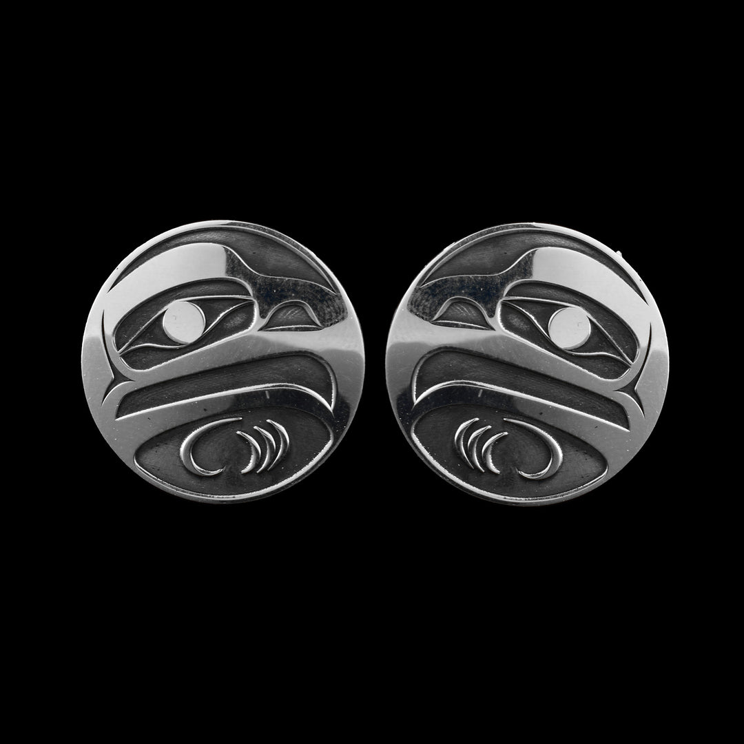 Eagle engraved into Sterling Silver Rounds Stud Earrings