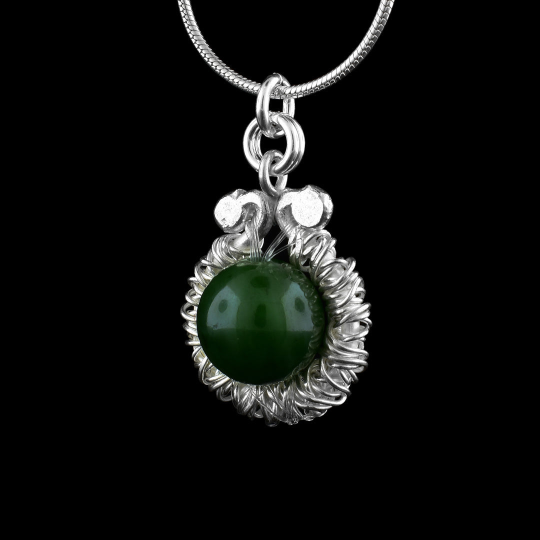 Sterling silver wire frame BC Jade sphere Pendant