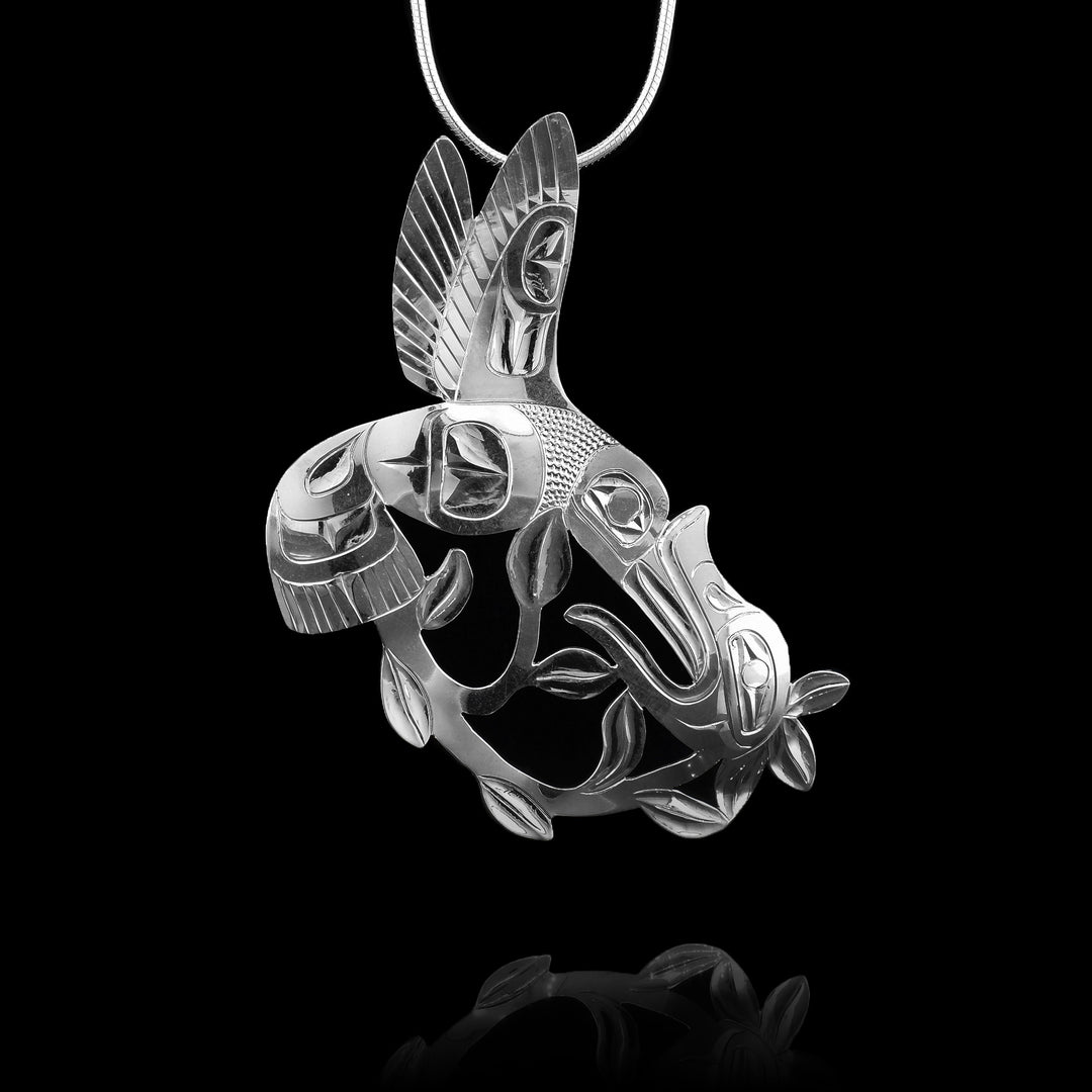 Sterling Silver Hummingbird Flower Pendant