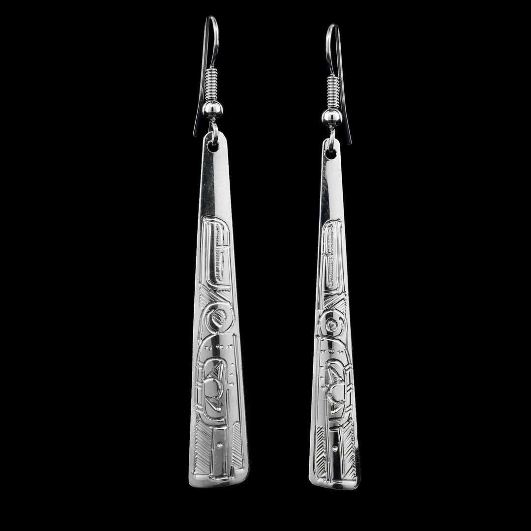 Sterling Silver Hummingbird Long Triangle Dangle Earrings