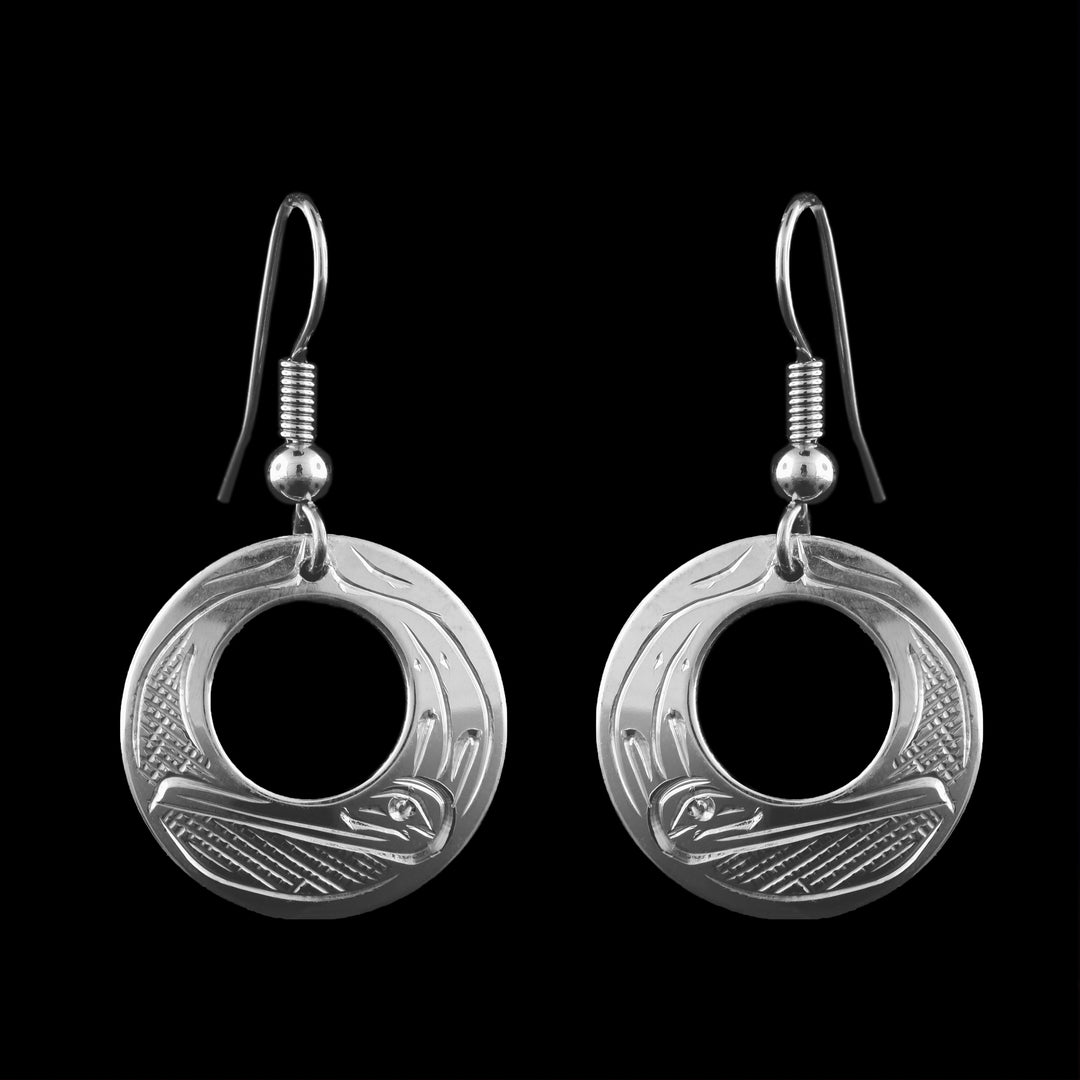 Sterling Silver Hummingbird Open Circle Earrings