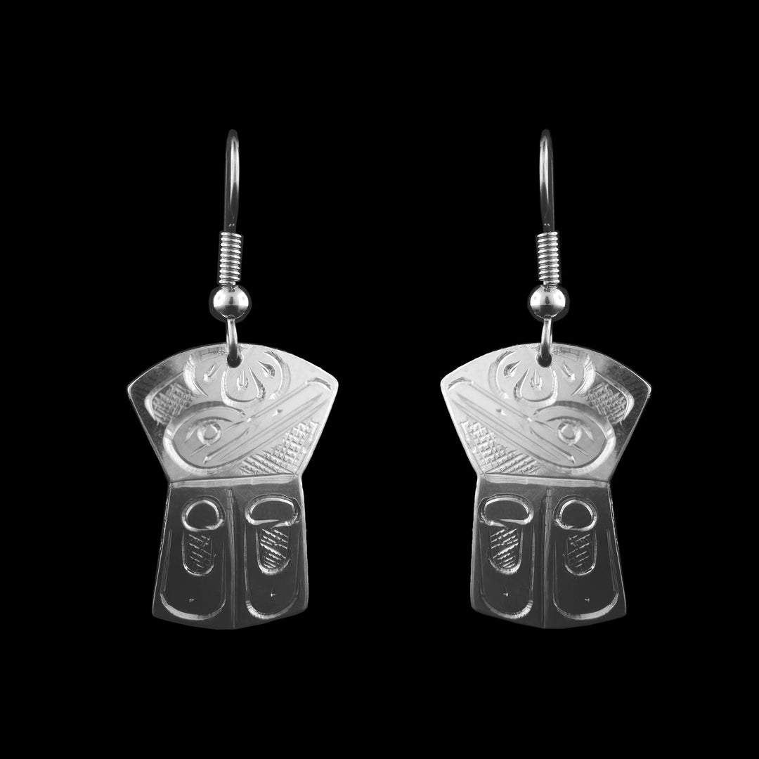 Made with Sterling Silver the legend of the Hummingbird is carved onto the surface of these copper shield shaped Earrings