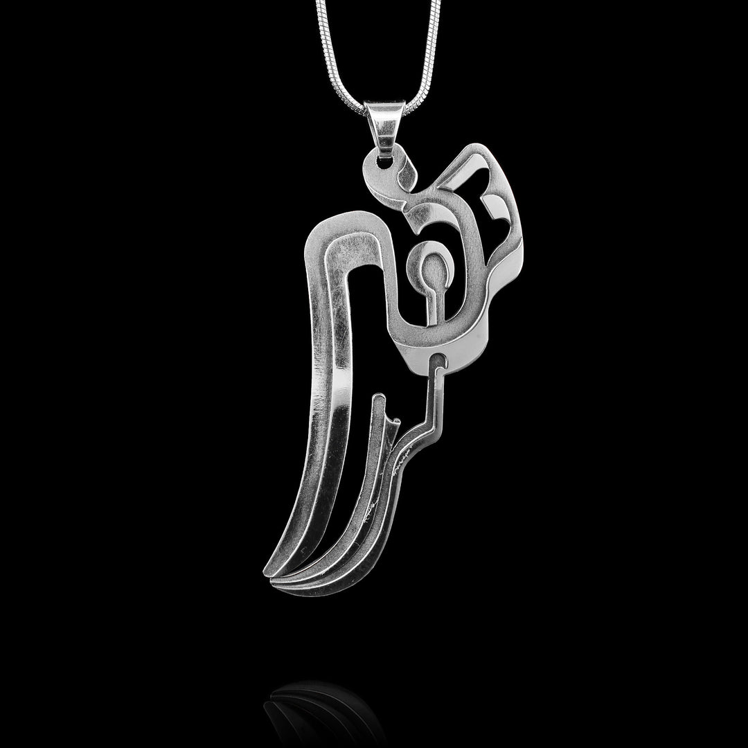 Sterling Silver Line Raven Pendant
