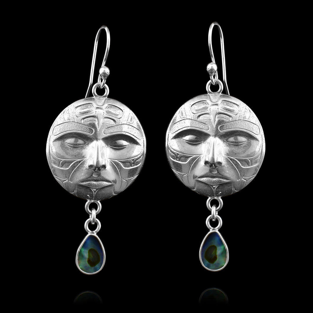 Sterling Silver Moon and Eagle Abalone Teardrop Earrings