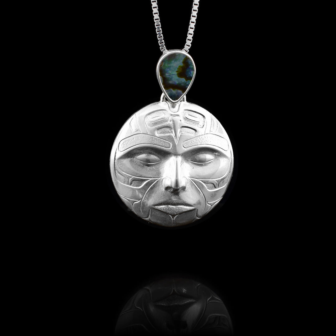 Sterling Silver Moon and Eagle Ancestor Abalone Teardrop Pendant