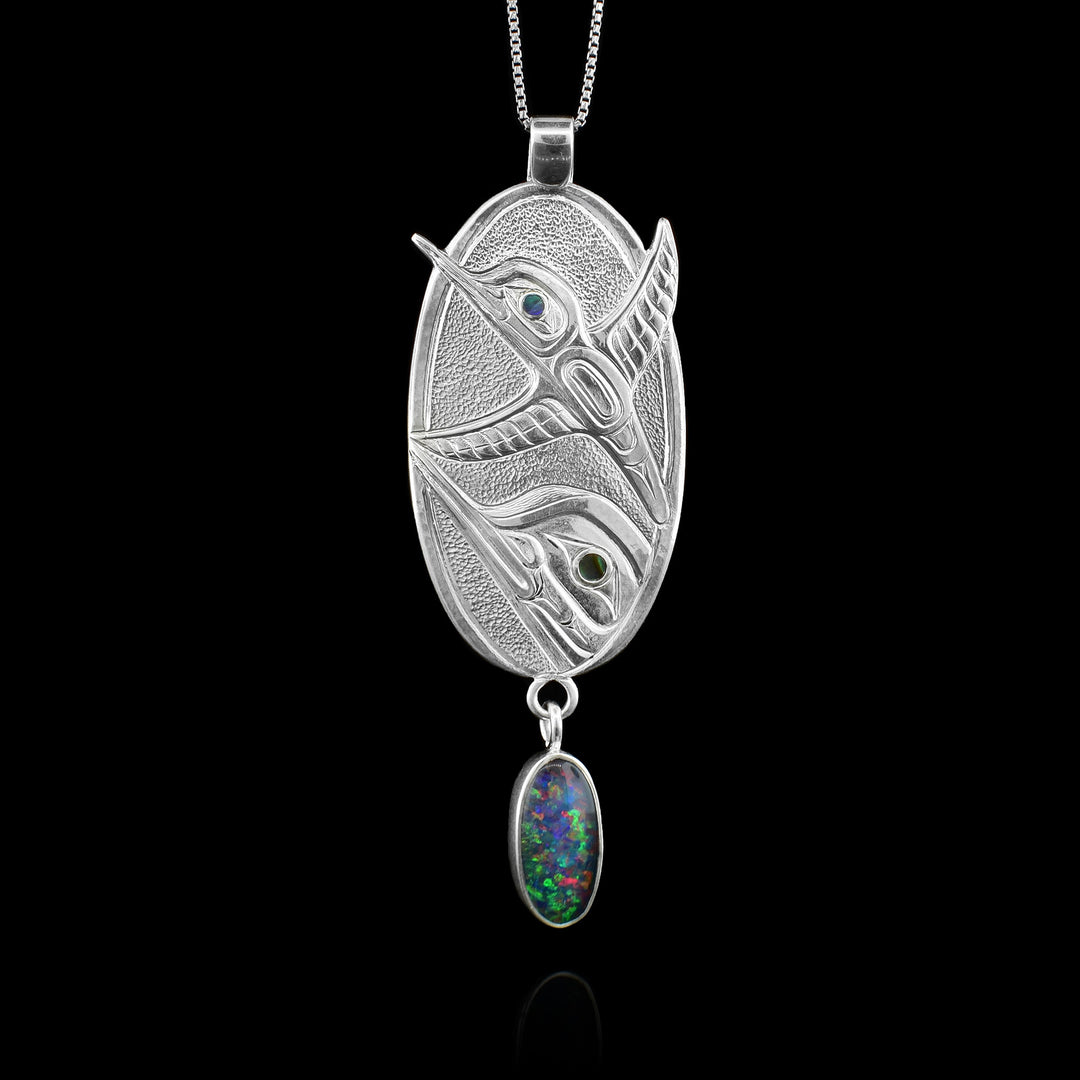 Sterling Silver Opal and Ammolite Hummingbird Pendant