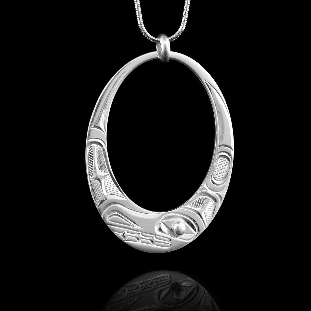 Sterling Silver Open Oval Wolf Pendant